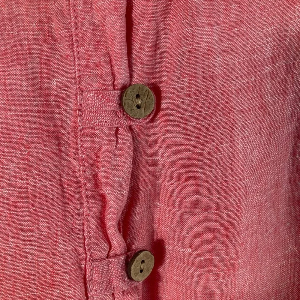 Womens Sigrid Olsen Linen V Neck Pullover 1/4 Button Tunic Peach L Roll Tab Slee - Picture 6 of 9